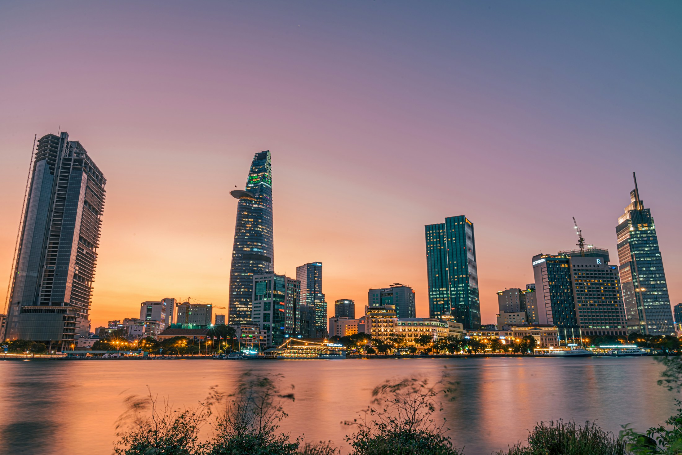 The Saigon River and city skyline at sunset